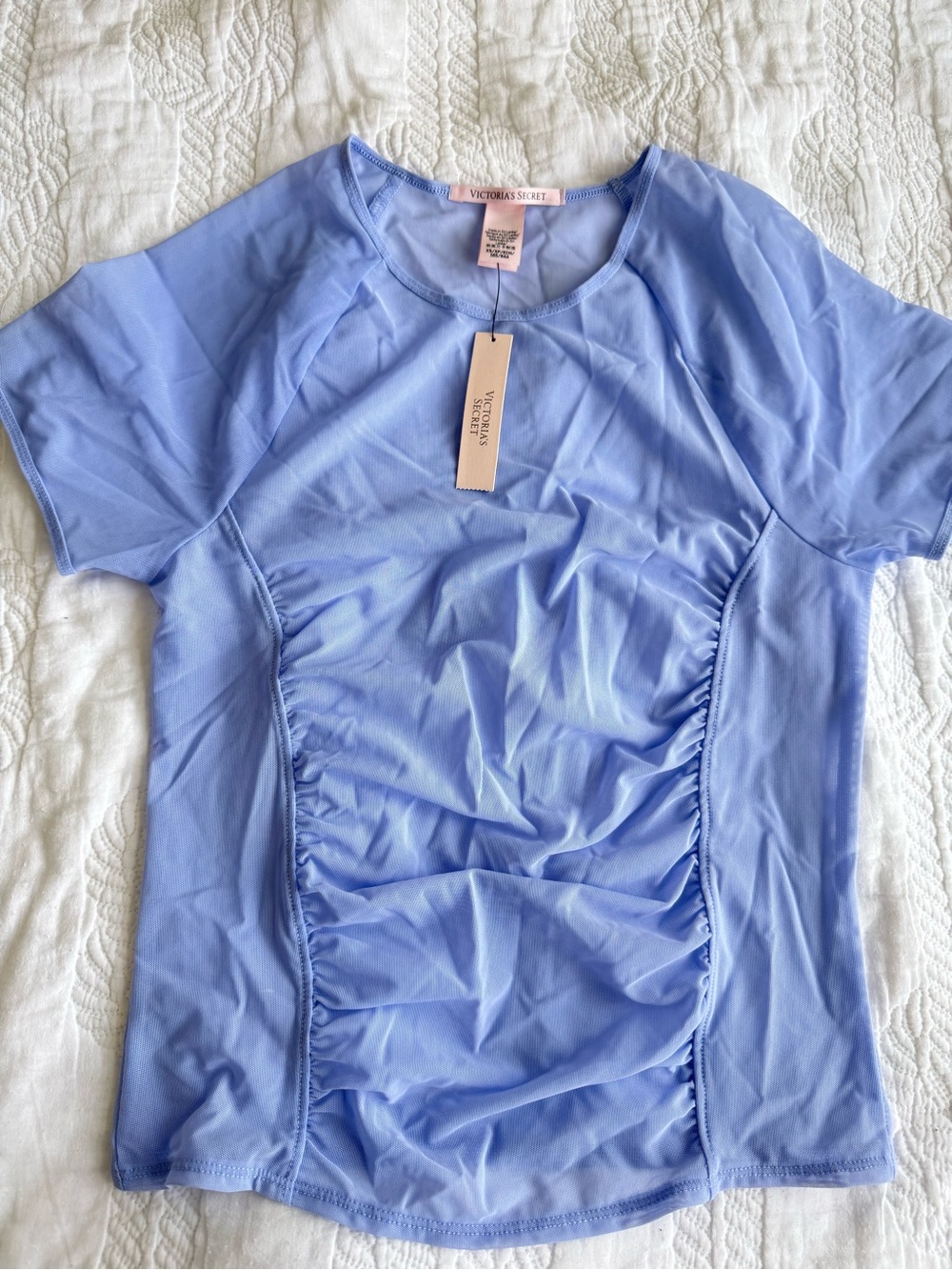 Victoria's Secret Light Lavender Ruched Short Sleeve Active Top